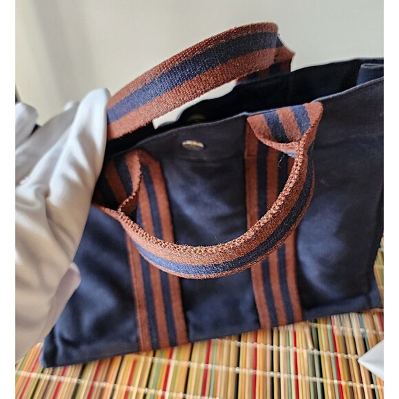 Hermes Small Fourre Tout Canvas Handbag - Blue/Rust - Picture 5 of 14
